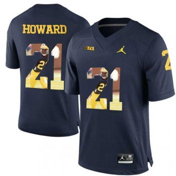 Michigan Wolverines #21 Desmond Howard Navy With Portrait Print College Football Jersey