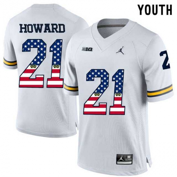 Youth Michigan Wolverines #21 Desmond Howard White USA Flag Youth College Football Limited Jersey