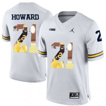 Michigan Wolverines #21 Desmond Howard White With Portrait Print College Football Jersey