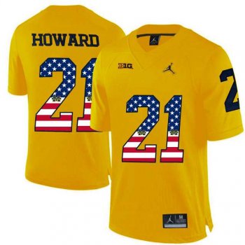 Michigan Wolverines #21 Desmond Howard Yellow USA Flag College Football Limited Jersey