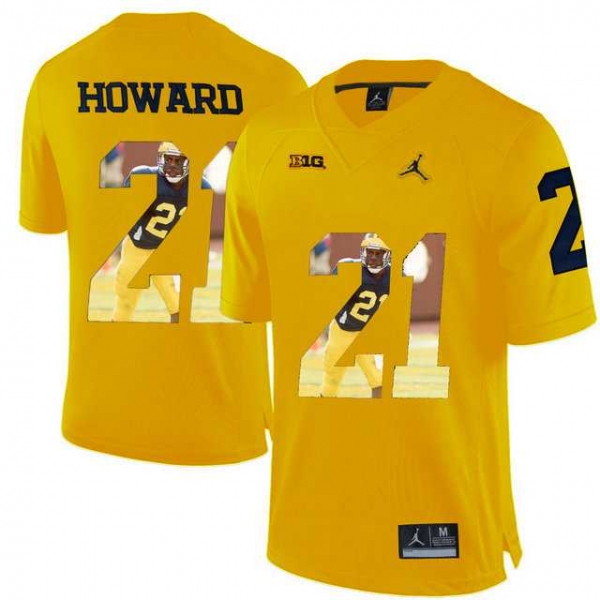 Michigan Wolverines #21 Desmond Howard Yellow With Portrait Print College Football Jersey