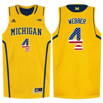 Michigan Wolverines #4 Chirs Webber Yellow College Basketball Jersey