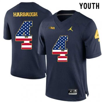 Youth Michigan Wolverines #4 Jim Harbaugh Navy USA Flag Youth College Football Limited Jersey