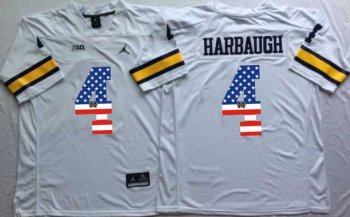 Michigan Wolverines #4 Jim Harbaugh White USA Flag College Jersey