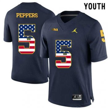 Youth Michigan Wolverines #5 Jabrill Peppers Navy USA Flag Youth College Football Limited Jersey