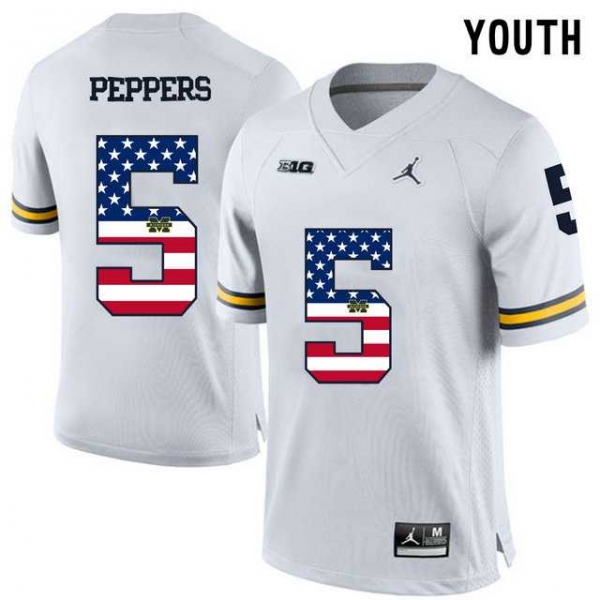 Youth Michigan Wolverines #5 Jabrill Peppers White USA Flag Youth College Football Limited Jersey