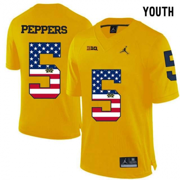 Youth Michigan Wolverines #5 Jabrill Peppers Yellow USA Flag Youth College Football Limited Jersey