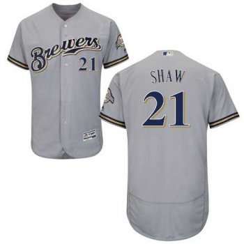 Milwaukee Brewers #21 Travis Shaw Grey Flexbase Authentic Collection Stitched MLB Jersey