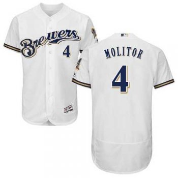 Milwaukee Brewers #4 Paul Molitor White Flexbase Authentic Collection Stitched MLB Jersey