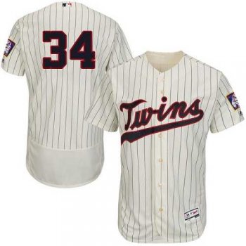 Minnesota Twins #34 Kirby Puckett Cream Strip Flexbase Authentic Collection Stitched MLB Jersey