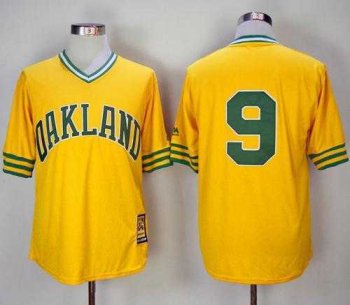 Mitchell And Ness 1981 Oakland Athletics #9 Reggie Jackson Yellow Throwback Stitched MLB Jersey