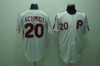 Mitchell and Ness 1983 Philadelphia Phillies #20 Mike Schmidt Stitched White Red Strip Throwback MLB Jersey