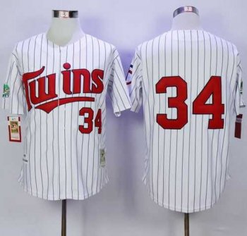 Mitchell And Ness 1991 Minnesota Twins #34 Kirby Puckett White(Blue Strip) Throwback Stitched Baseball Jersey