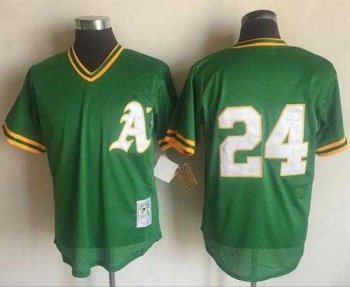 Mitchell And Ness 1991 Oakland Athletics #24 Rickey Henderson Green Throwback Stitched MLB Jersey