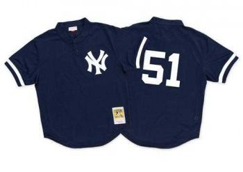 Mitchell And Ness 1995 New York Yankees #51 Bernie Williams Blue Throwback Stitched MLB Jersey