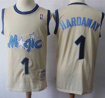 Mitchell And Ness Orlando Magic #1 Penny Hardaway Cream Throwback Stitched NBA