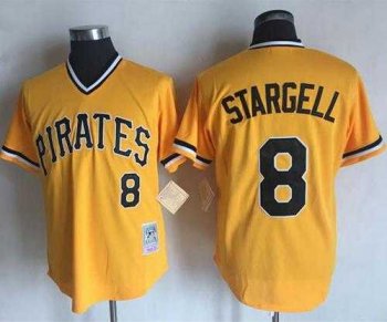 Mitchell and Ness Pittsburgh Pirates #8 Willie Stargell Stitched Yellow Throwback MLB Jersey