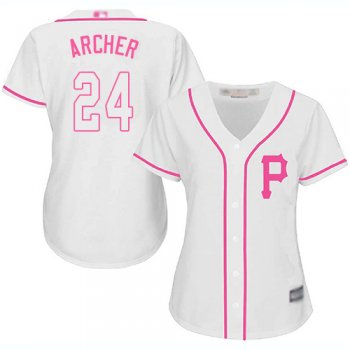 Pirates #24 Chris Archer White/Pink Fashion Women's Stitched Baseball Jersey