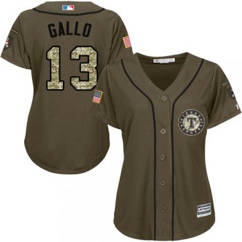 Rangers #13 Joey Gallo Green Salute to Service Women's Stitched Baseball Jersey