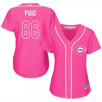 Reds #66 Yasiel Puig Pink Fashion Women's Stitched Baseball Jersey