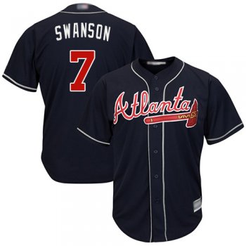 Youth Braves #7 Dansby Swanson Navy Blue Cool Base Stitched Youth Baseball Jersey