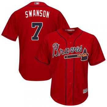 Youth Braves #7 Dansby Swanson Red Cool Base Stitched Youth Baseball Jersey