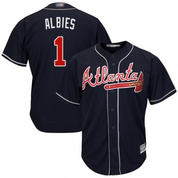 Youth Braves #1 Ozzie Albies Navy Blue Cool Base Stitched Youth Baseball Jersey