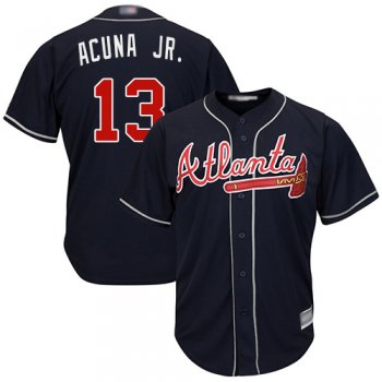 Youth Braves #13 Ronald Acuna Jr. Navy Blue Cool Base Stitched Youth Baseball Jersey