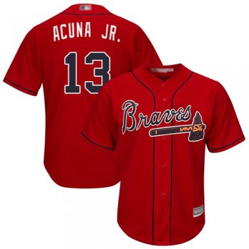 Youth Braves #13 Ronald Acuna Jr. Red Cool Base Stitched Youth Baseball Jersey