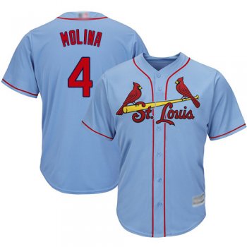 Youth Cardinals #4 Yadier Molina Light Blue Cool Base Stitched Youth Baseball Jersey