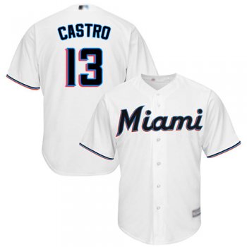 Youth Marlins #13 Starlin Castro White Cool Base Stitched Youth Baseball Jersey