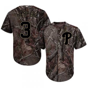 Youth Phillies #3 Bryce Harper Camo Realtree Collection Cool Base Stitched Youth Baseball Jersey