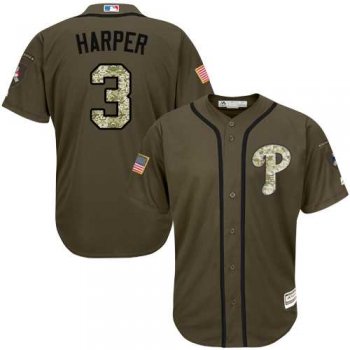 Youth Phillies #3 Bryce Harper Green Salute to Service Stitched Youth Baseball Jersey