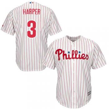 Youth Phillies #3 Bryce Harper White(Red Strip) Cool Base Stitched Youth Baseball Jersey