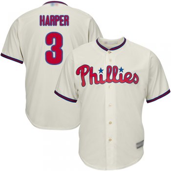 Youth Phillies #3 Bryce Harper Cream Cool Base Stitched Youth Baseball Jersey