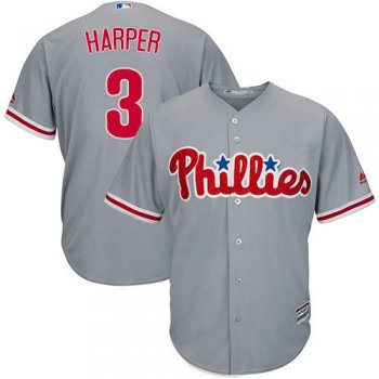 Youth Phillies #3 Bryce Harper Grey Cool Base Stitched Youth Baseball Jersey