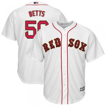 Youth Red Sox #50 Mookie Betts White 2019 Gold Program Cool Base Stitched Youth Baseball Jersey