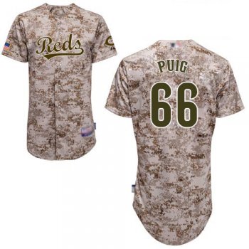 Youth Reds #66 Yasiel Puig Camo Cool Base Stitched Youth Baseball Jersey