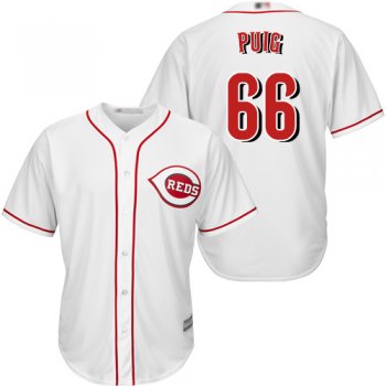 Youth Reds #66 Yasiel Puig White Cool Base Stitched Youth Baseball Jersey