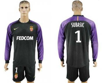 Monaco #1 Subasic Black Goalkeeper Long Sleeves Soccer Club Jersey