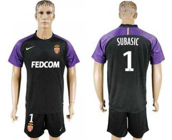 Monaco #1 Subasic Black Goalkeeper Soccer Club Jersey