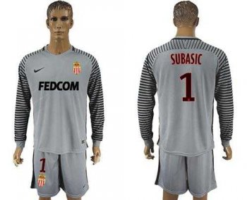 Monaco #1 Subasic Grey Goalkeeper Long Sleeves Soccer Club Jersey