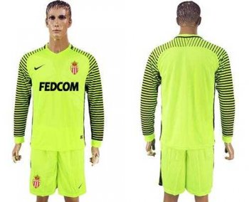 Monaco Blank Shiny Green Goalkeeper Long Sleeves Soccer Club Jersey