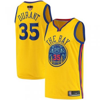 Youth Warriors #35 Kevin Durant Gold 2019 Finals Bound Youth Basketball Swingman City Edition Jersey