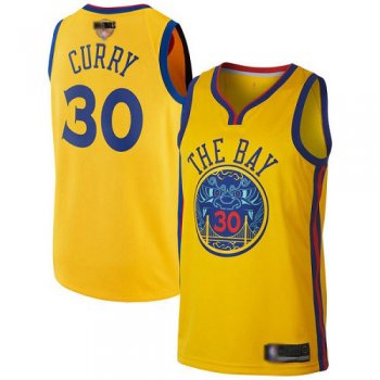 Youth Warriors #30 Stephen Curry Gold 2019 Finals Bound Youth Basketball Swingman City Edition Jersey