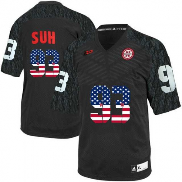 Nebraska Cornhuskers #93 Ndamukong Suh Black USA Flag College Football Jersey