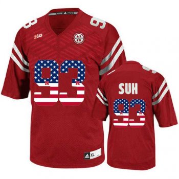 Nebraska Cornhuskers #93 Ndamukong Suh Red USA Flag College Football Jersey