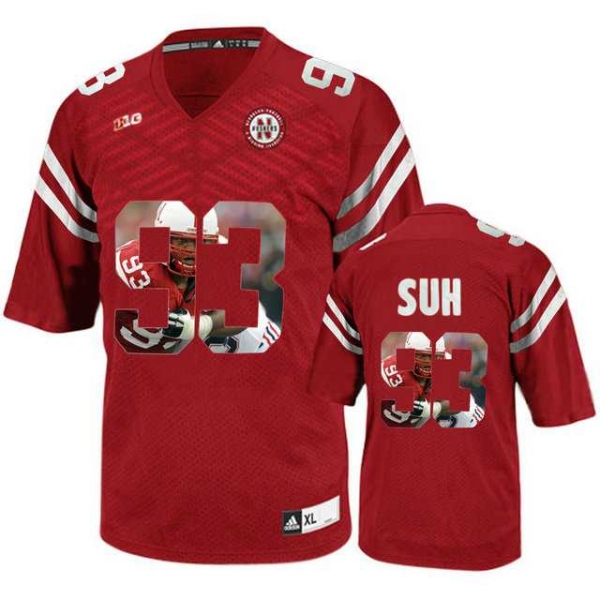 Nebraska Cornhuskers #93 Ndamukong Suh Red With Portrait Print College Football Jersey