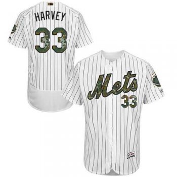 New York Mets #33 Matt Harvey White(Blue Strip) Flexbase Authentic Collection Memorial Day Stitched MLB Jersey