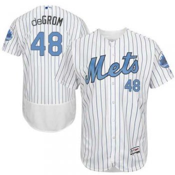 New York Mets #48 Jacob DeGrom White(Blue Strip) Flexbase Authentic Collection Father's Day Stitched MLB Jersey